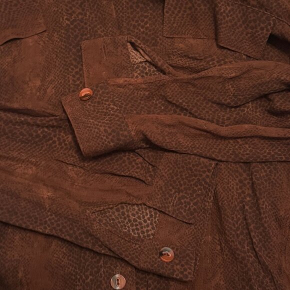 CM Shapes Brown Long Sleeve Printed Button Up Womens Shirt Top 1X 90s Y2K - Picture 7 of 8